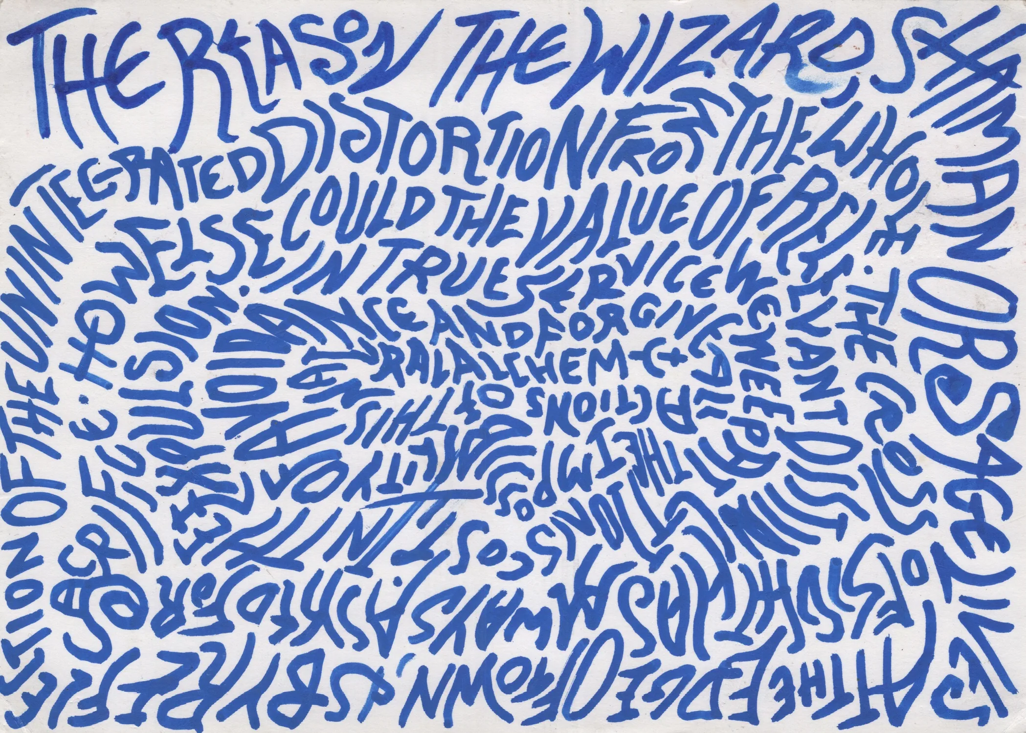 Blue handwritten card artwork